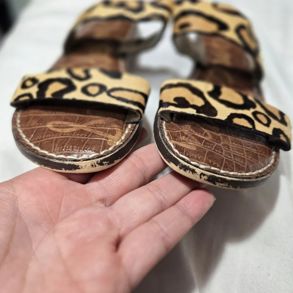 Sam Edelman Gala Double Strap Slide Sandal Leopard Brahma Hair Sz 4